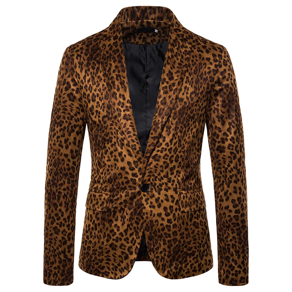 

Laamei Korean Style Fashion Sexy Men's Slim Leopard Print Small Suit Nightclub Coat Flower Blazer Night Male Singer Costume