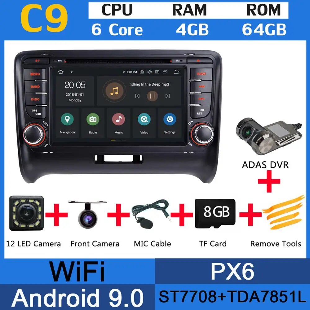 PX6 ADAS " PX6 4G+ 64G Android 9,0 автомобильный dvd-плеер для Audi TT 2006-2013 радио gps Навигация стерео Мультимедиа DSP Авто CarPlay головное устройство - Цвет: PX6 ADAS