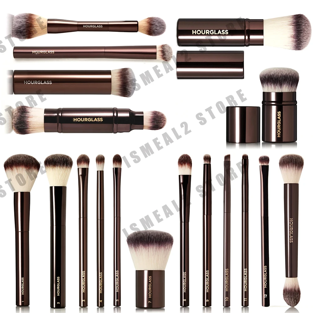 HOURGLASS Full Set Of Makeup Brushes Blush Powder Foundation Contour Eye Shadow Concealer EyeLiner Smudger Metal Handle Brushes