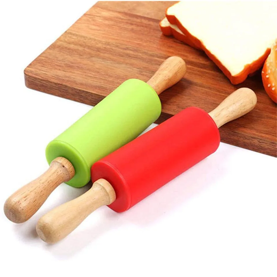 Антипригарная силиконовая Скалка с деревянной ручкой самодельный ролик для