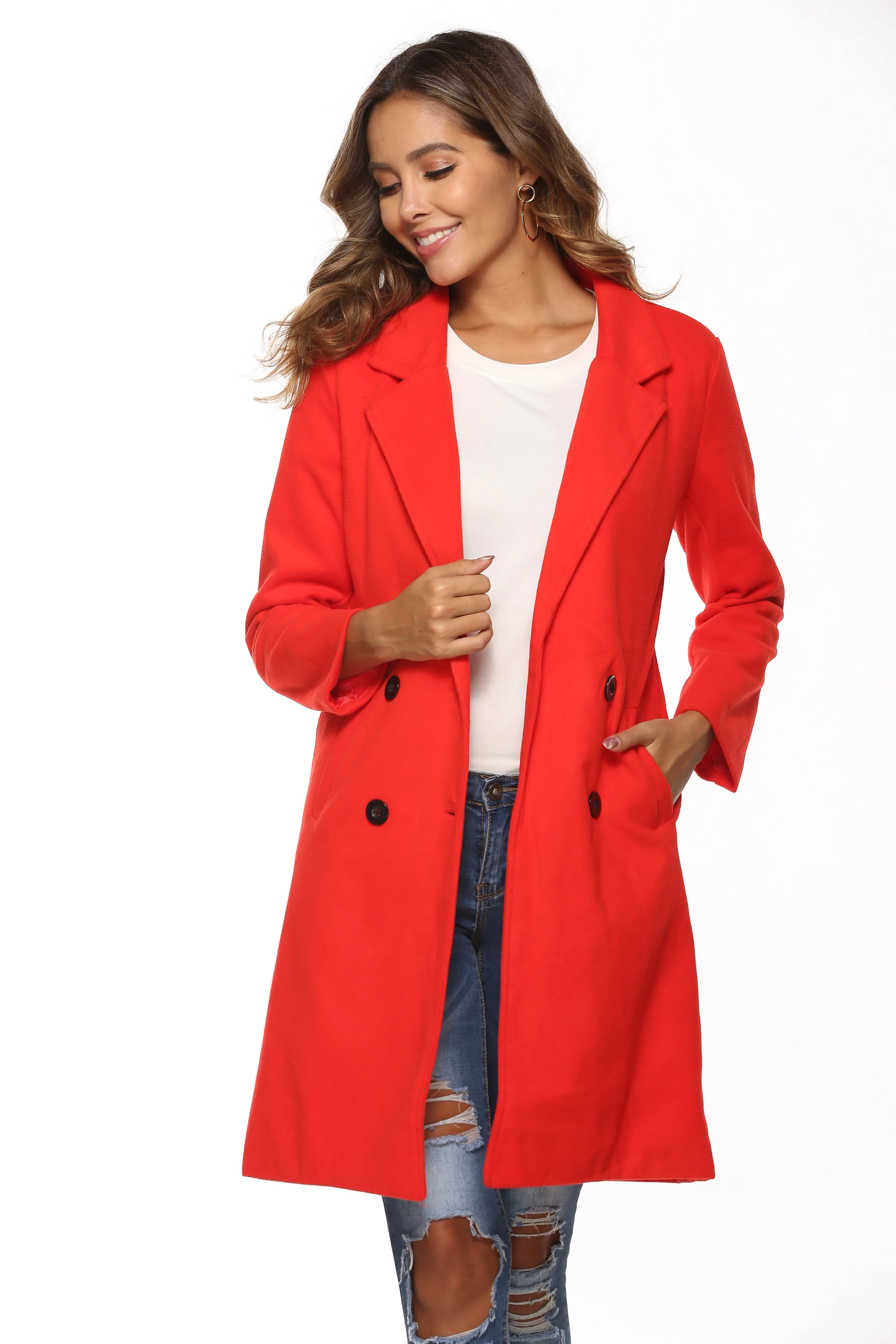 Женское осенне-зимнее шерстяное пальто, длинный рукав, отложной воротник, оверсайз-блейзер, верхняя одежда, куртка, элегантное пальто свободного размера плюс