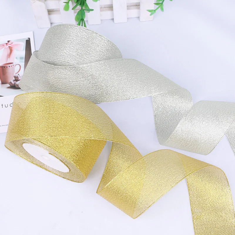 6MM-50MM 25yards/Roll Gold/Silver Silk Satin Ribbon For Handmade Bow Craft Wedding Christmas Decoration DIY Card Gift Wrapping