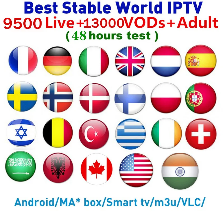 

Best Europe IPTV Subscription Italy France UK German Arabic Dutch Sweden French Poland Portugal 1Year Smart TV IPTV M3U 9500Live