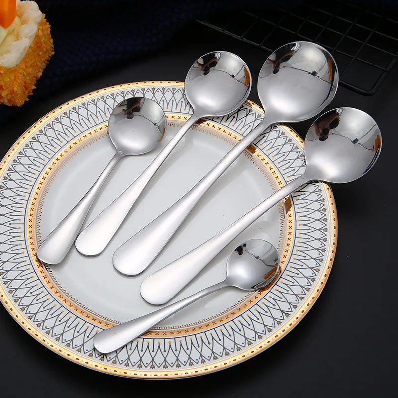 

5PCS/Set Stainless Steel Spoons Coffee Dessert Dinner Round Spoon Mixing Stirring Spoon Serving Teaspoons Kitchen Dinnerware Set