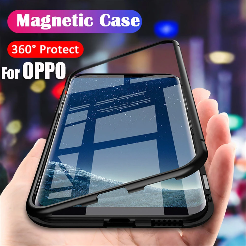 

For OPPO F11 Pro F9 Adsorbable Magnetic Metal Frame Phone Cases OPPO A9 A7 A5 A7S A5S A3S A1K R17 Clear Tempered Glass Cover