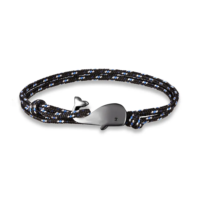 Black Blue MKENDN Новая мода КИТ Шарм морской выживания Веревка Цепь-Паракорд браслеты для женщин мужчин лето океан пляж стиль - Окраска металла: Black Blue