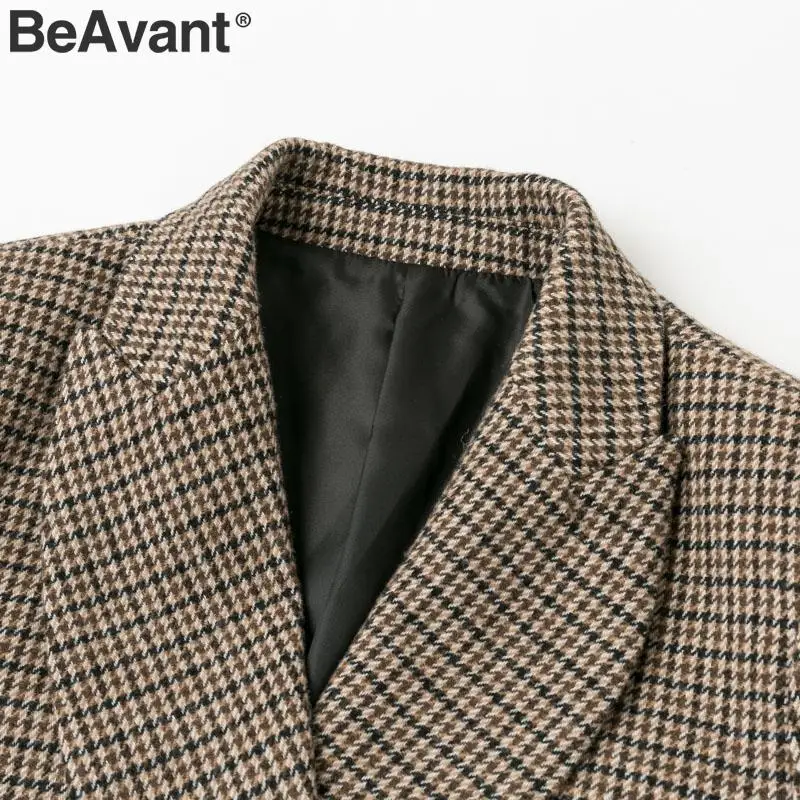 BeAvant, клетчатый Блейзер, пальто для женщин, длинный рукав, пуговицы, карманы, уличная одежда, женские пиджаки, Осень-зима, офисные женские куртки