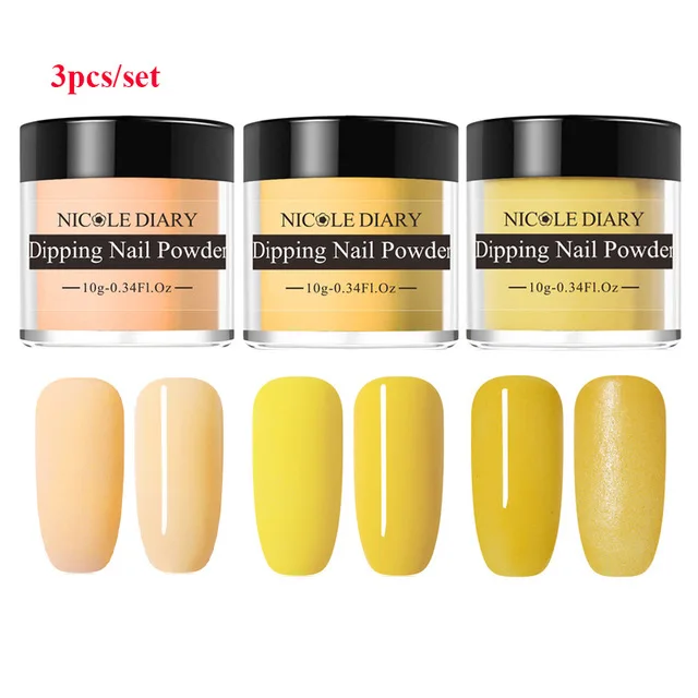 Yellow series 3pcs Николь дневник цвет окунания ногтей порошок DIY Черный Серебряный Красный Фиолетовый серии Dip ногтей порошок дизайн ногтей без лампы лечения - Цвет: Yellow series 3pcs