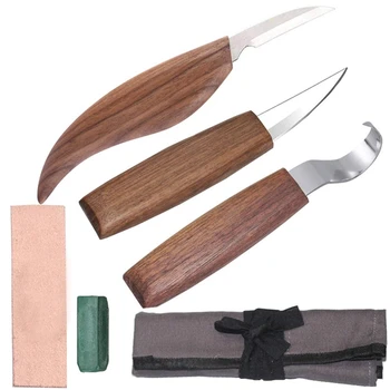 

Wood Carving Tools,Spoon Carving Hook Knife, Wood Carving Whittling Knife, Chip Carving Detail Knife, Leather Strop and Polishin