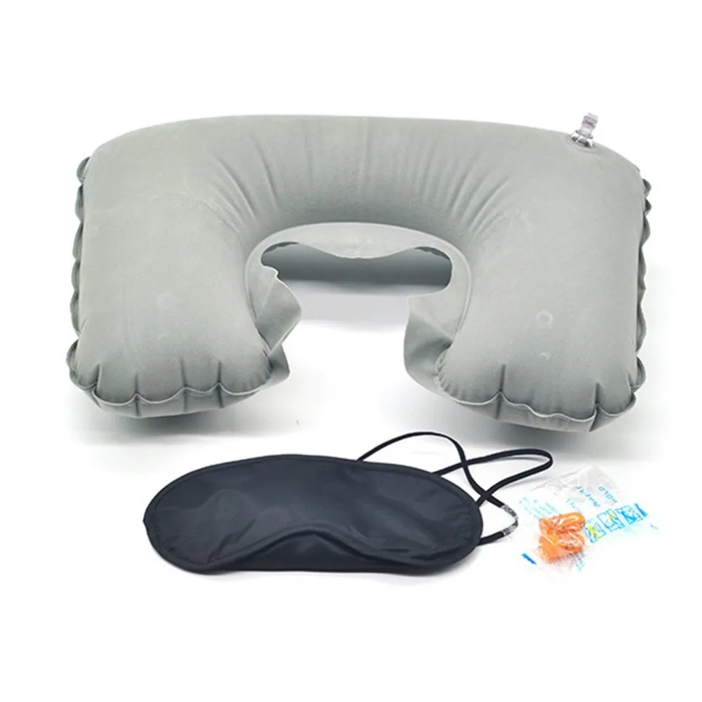 

Car Flight Travel three piece set Flocking pillow include air pillow eye mask earplug U-Shape Flocked Pillow Neck Rest