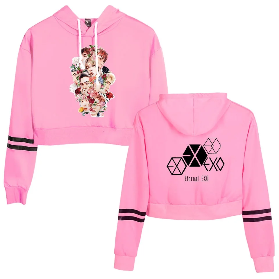 KPOP EXO PLANET#5 альбом Сексуальная укороченная Толстовка для женщин корейский EXO идол группа вентиляторы поддержка уличная EXO Kpop с капюшоном топы женские