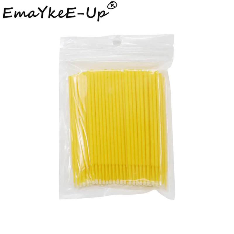Yellow 100pcs 100 шт Одноразовые микрощетки для наращивания ресниц индивидуальное Удаление ресниц тампон микрощетки для наращивания ресниц инструменты для макияжа - Handle Color: Yellow 100pcs