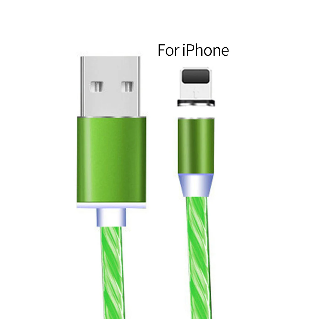 for iphone Green Магнитный струящийся светильник светодиодный стример Micro USB кабель для зарядки samsung S10 S9 type-c магнитное зарядное устройство 1 м для Iphone huawei P30 - Цвет: for iphone Green