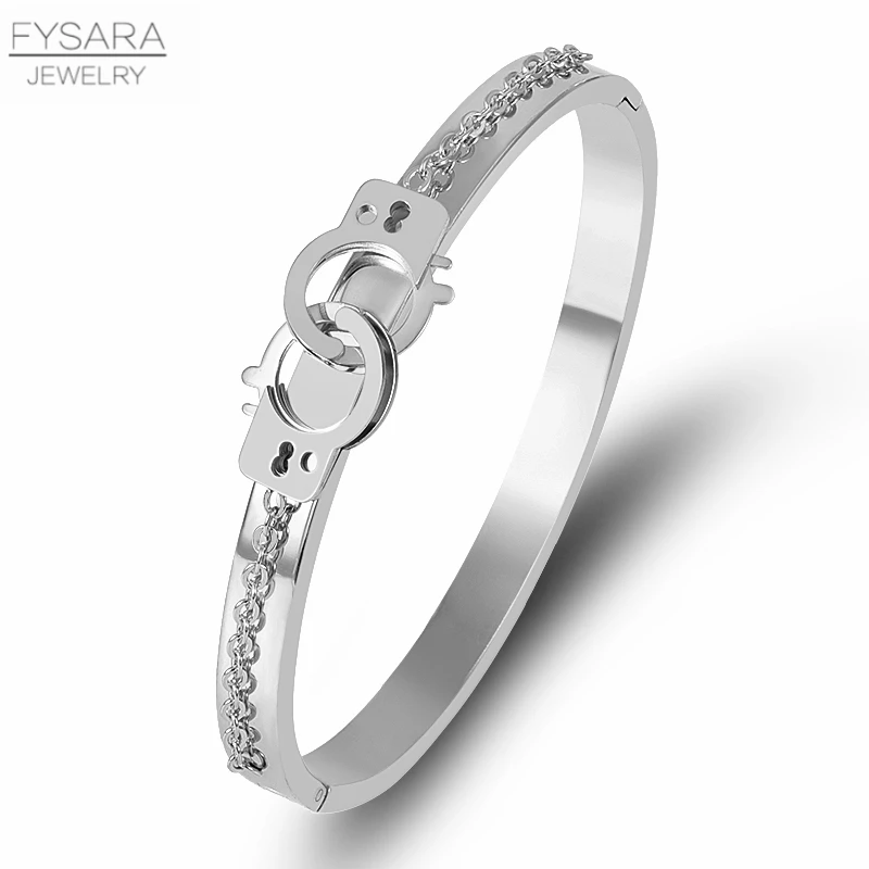FYSARA, крутой браслет наручники из нержавеющей стали, браслет, унисекс, Золотая цепочка, браслет для женщин, дизайнерский, панк, ювелирное изделие - Окраска металла: silver