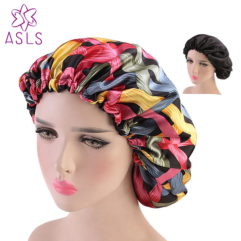 B Новые женские двухслойные шелковистые DU-RAG шапочка для душа волнистые шапки тряпки цветочный чепчик салонная шляпа тюрбаны аксессуары для волос - Цвет: B