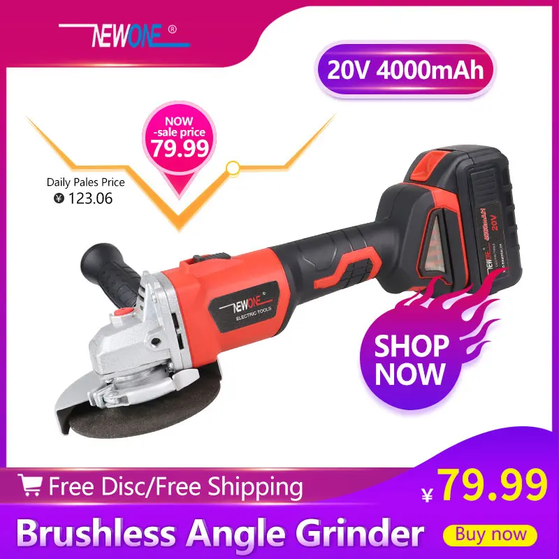 

NEWONE Angle Grinder 20V with 4A Lithium-Ion batteries M10 Cordless grinding Power Tool for polishing and cutting