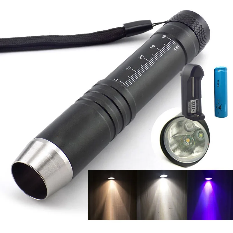395nm flashlight Jewelry jade glare Lighting 3 IN 1 UV Led Lamp Torch Flash light blacklight white yellow 18650 AC Charger | Лампы и