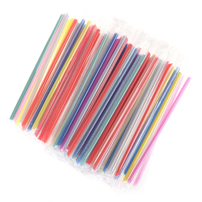 100Pc Clear Individually Wrapped Drink PP Straws Drink Straws Party Supplies Disposable Plastic Birthday Celebration