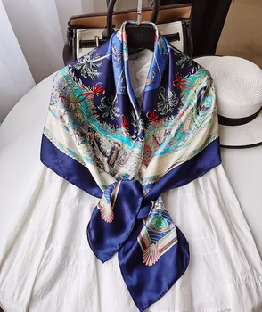 

Women's 100% Pure Silk 12mm Satin Printed Big Square Scarf Wrap Kerchief 108cm 42.5" WJ079