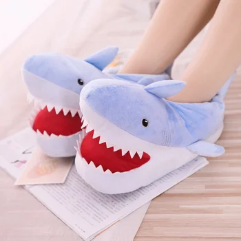 

Best selling winter couple models cute funny shark plush shoes warm feet plush toys warm home indoor men and women bagged cotton