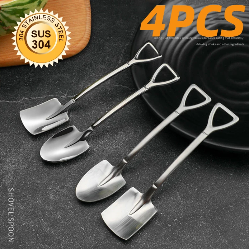 4PCS Stainless Steel Shovel Spoon Coffee Ice Cream Scoop Retro Kitchen Gadget 