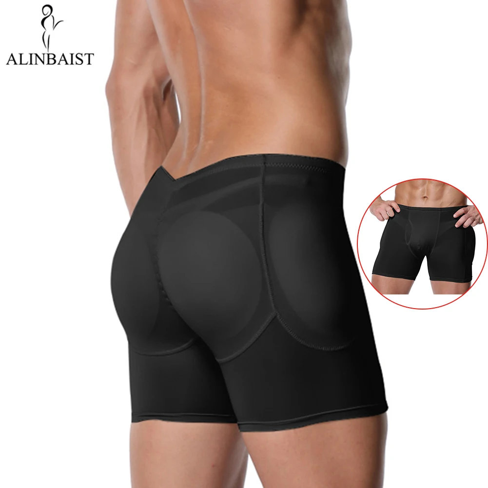 

Mens Padded Underwear Boxer Shapewear Butt Lifter Male Shaper Panty with Butt Lifter Belt 4 Detachable Pads Hip Enhancer Booster