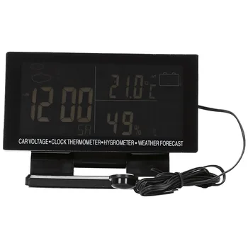 

4 In 1 Digital Car Thermometer Hygrometer Dc 12V Lcd Vehicle Voltage Clock Weather Forecast Temperature Humidity Meter Ec60
