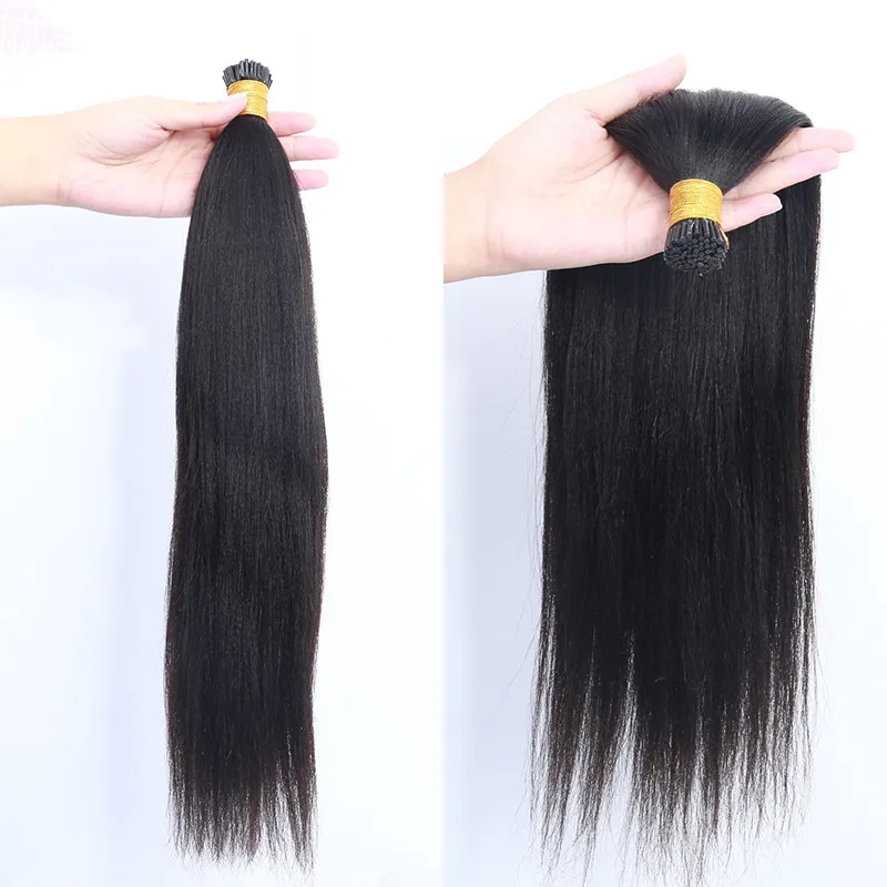 Light Yaki Straight Kinky Coarse Microlinks Hair Bulk Extenstions 100grams/bundles 1&2&3 Bundles I Tip Human Hair Microlinks
