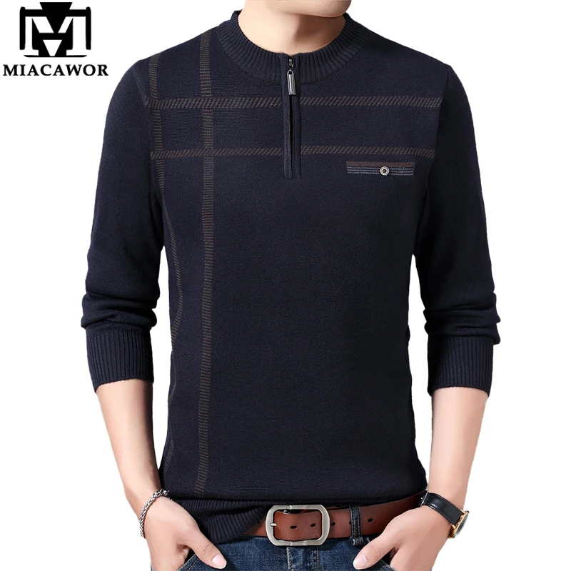 

MIACAWOR Winter Sweater Men Fashion Zipper Pullover Men Warm Cotton Sweaters Slim Fit Knitted Sweaters Pull Homme Clothing Y189