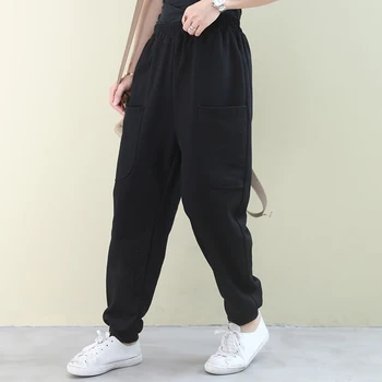 

[EWQ] 2020 Spring Summer New Arrivals Elastic Waist Loose Casual Solid Pattern Haren Long Pants Women Large Size AW06501L