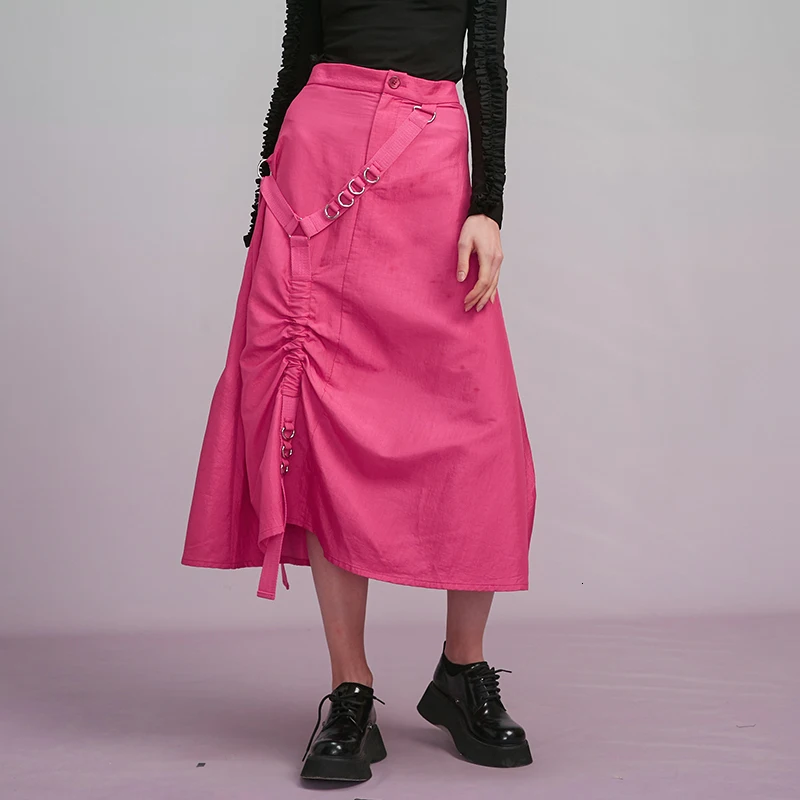 [EAM] черная плиссированная юбка с высокой талией, с разрезом, темпераментная юбка средней длины, женская мода, новинка, весна-осень, 19A-a465