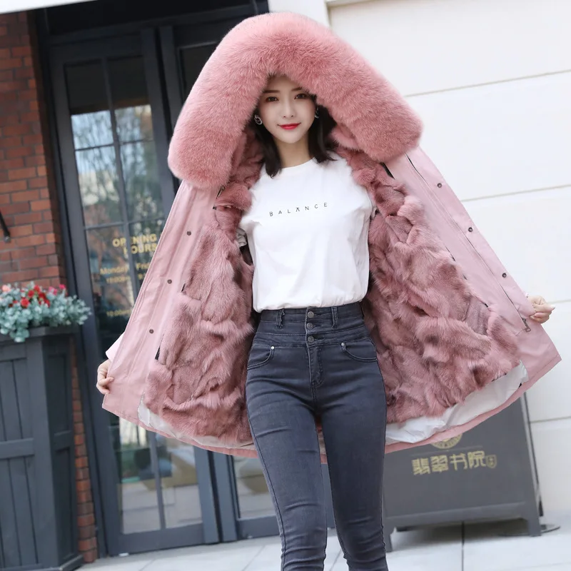 

Parka Femme Mid-length Women's New Fox Fur Liner Fur Collar Female Haining Winter Clothes Women