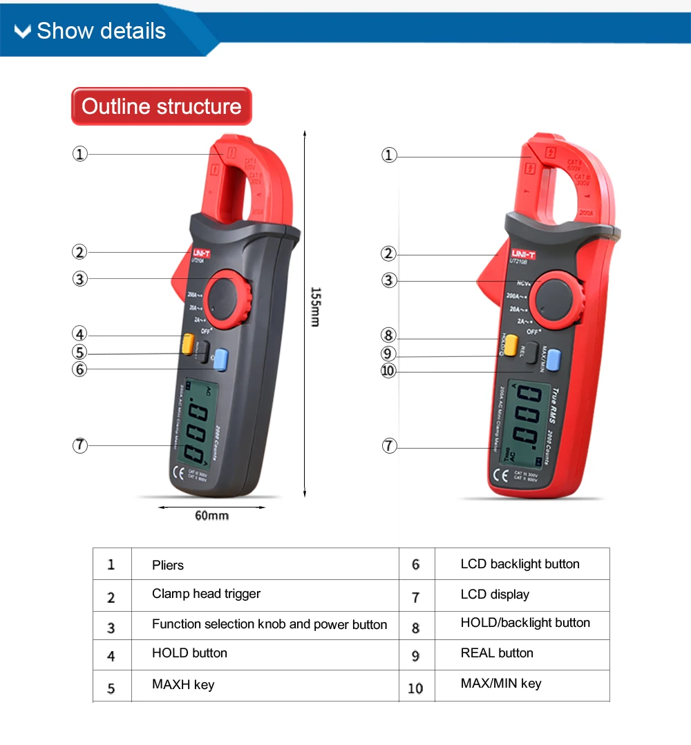UNI-T ut210b ut210a amperímetro ncv teste profissional