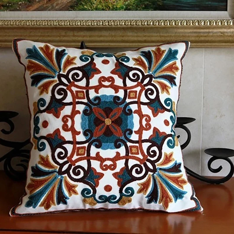 Hand-embroidered Sofa Decorative Pillow Cushions for Car Decoration Fashion Flower Soft Cushion Almofadas Vintage decorative cushion plush pillow
