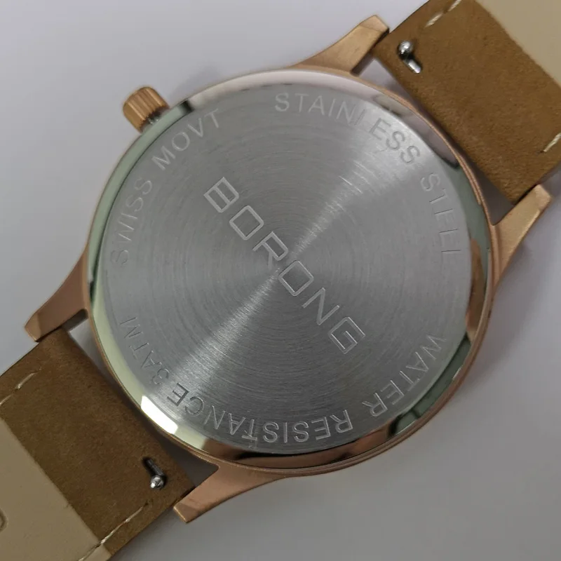 BORONG Men's Fashion Swiss Quartz Watch Calender Waterproof Male Clock Business Casual Black Wristwatch Big Sale Free