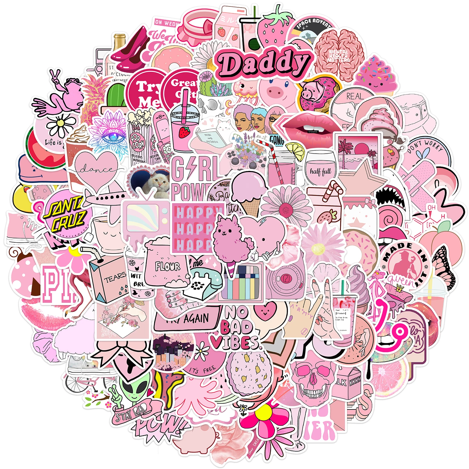 100/150pcs Cartoon Pink Girls Stickers Aesthetic Graffiti For Suitcase Suitcase Waterproof DIY Decals