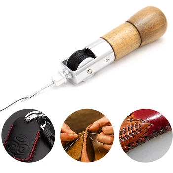 

4PCS Lock Stitching Sewing Awl Leather Hand Stitcher Thread Needles Kit For Fabric Craft Stitch Leather Fabric Grocery
