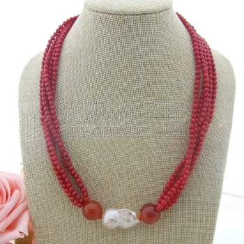 

N033107 20'' 5Strands Red Coral Keshi Pearl Necklace