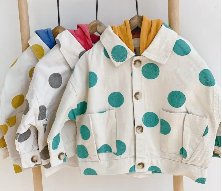 Детская одежда новое осеннее пальто с длинными рукавами и капюшоном в горошек
