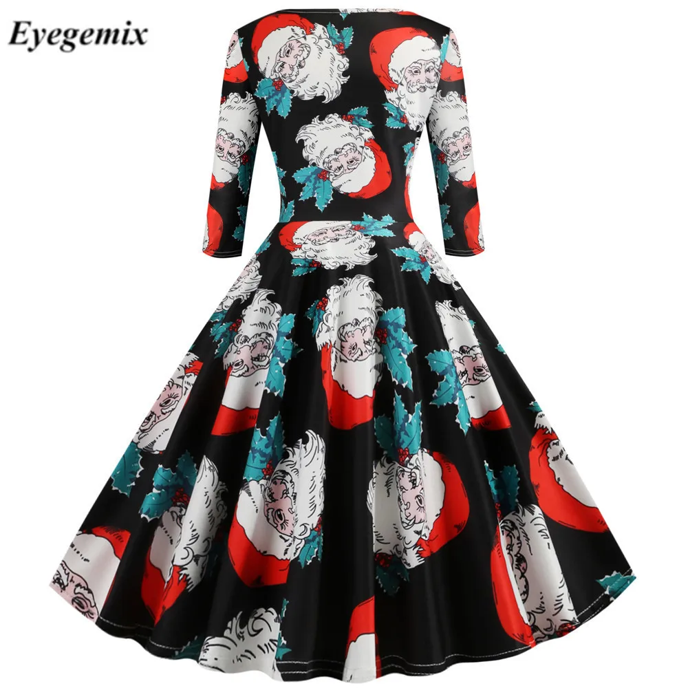 Женское рождественское платье праздничные Вечерние платья Vestido с коротким рукавом и принтом снеговика 50S 60S винтажное зимнее платье Pinup повседневное зеленое платье
