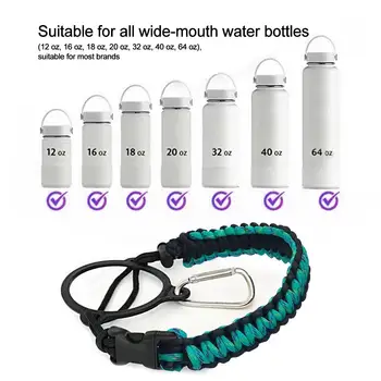Paracord Handle Strap Cord with Safety Ring Carabiner Wide Mouth Water Bottle for Hiking Camping Walking 3