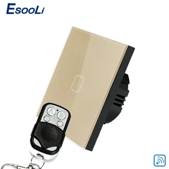

Esooli Wireless remote control wall touch switch EU Golden 1 gang touch switches screen light smart switch with controller 220v