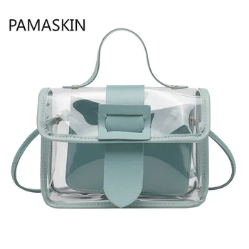 

2020 Fashion Trend Ladies Transparent Jelly Candy Color Small Bag Korean Solid Personality Big Buckle Crossbody Shoulder Handbag