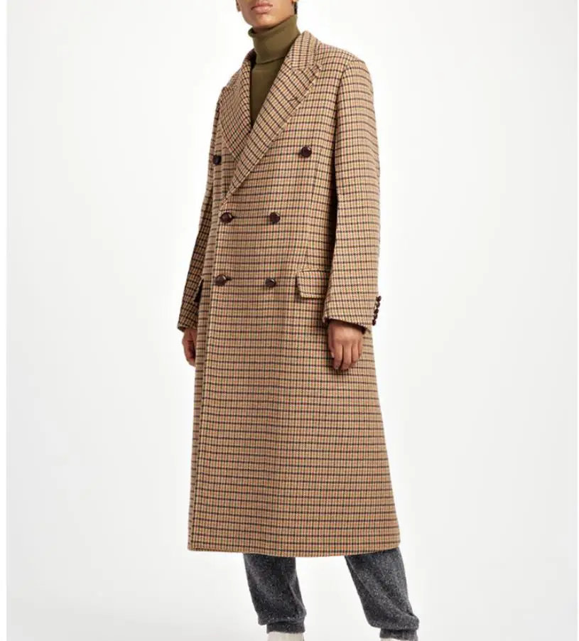 Английский стиль шерстяные куртки женские газовые поля силуэт двубортная шерсть плед Экстра длинное шерстяное пальто wq2509