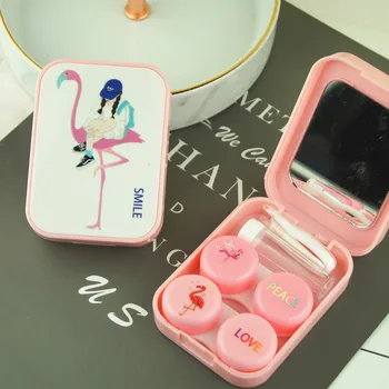 

Flamingo Lens Case with Stick Mirror Set Contact Lens Partner Container Storage Holder