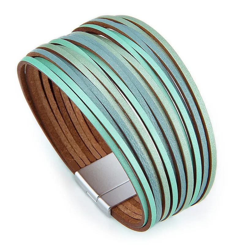 Leather Bracelet WYBU Mixed Color Multilayer Women Handmade Leather Bracelet Magnet Buckle Wide Fashiion Jewelry