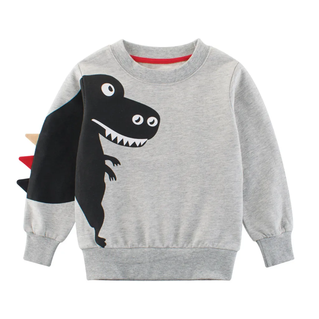 Детская одежда для маленьких мальчиков теплые зимние толстовки с длинными рукавами Мультяшные Животные Динозавр, одежда спортивные топы, футболка, костюм Y814