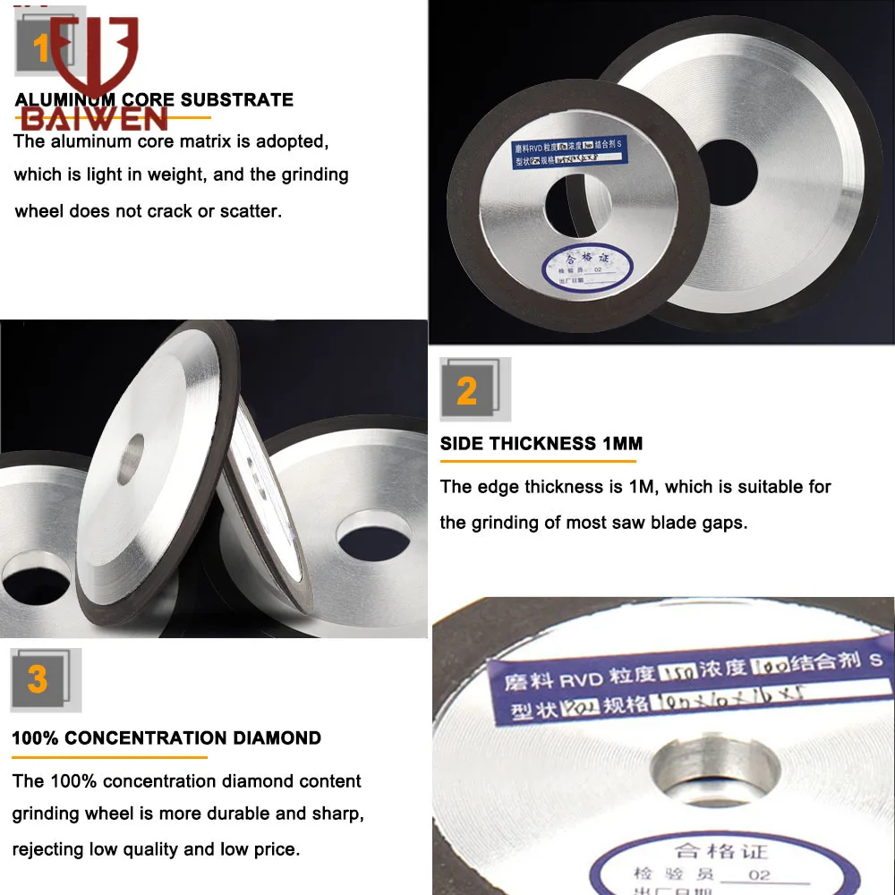 1pc Diamant Schleifen Rad 100mm/125mm/150mm Schwarz Sand Kreis Grinder Disc für Wolfram stahl Fräsen Spitzer Mühle Tools – Detail 6