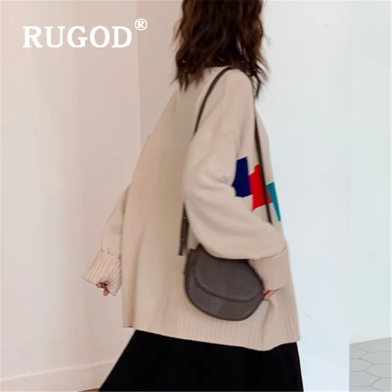 RUGOD вязаный кардиган с разноцветными квадратами, Повседневный свитер большого размера в Корейском стиле, женские свитера, зимние топы для женщин