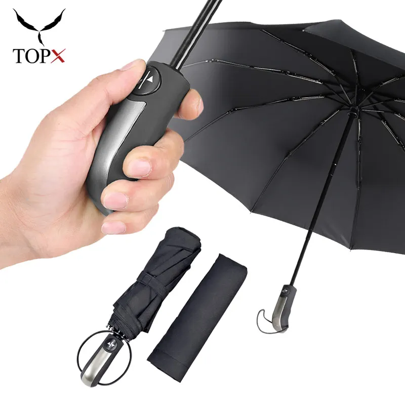 

Wind Resistant Fully-Automatic Umbrella Rain Women 3Folding Big Windproof Umbrellas Men Black Coating Business Car 10K Parasol
